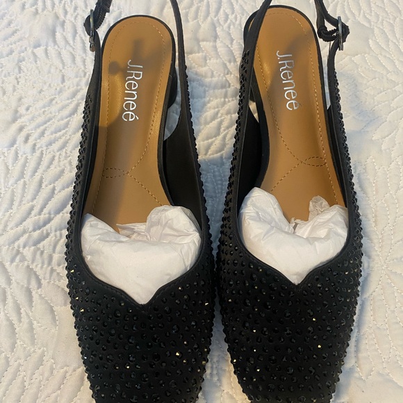 J.Renee Black Embellished Slingback Heels - Picture 9 of 12